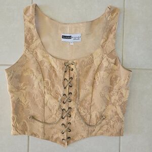 Vintage Susan Miller Nouvelle L Medieval Renaissance Fair Corset Brocade Gold